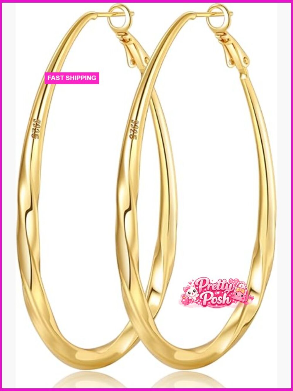 925 Sterling Silver Hoop Earrings Hypoallergenic Lightweight Large Hoops